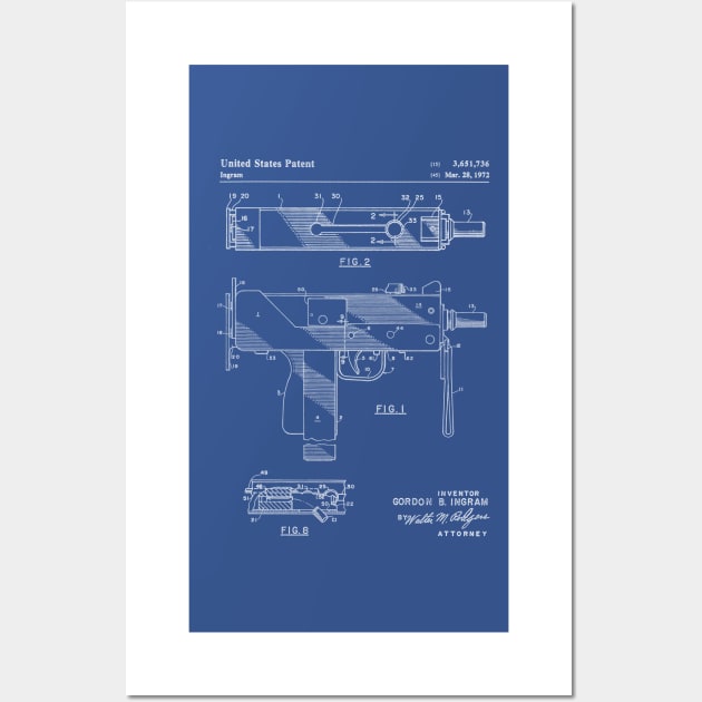Mac 10 Uzi Patent - Gun Lover Gunsmith Workshop Art - Blueprint Wall Art by patentpress